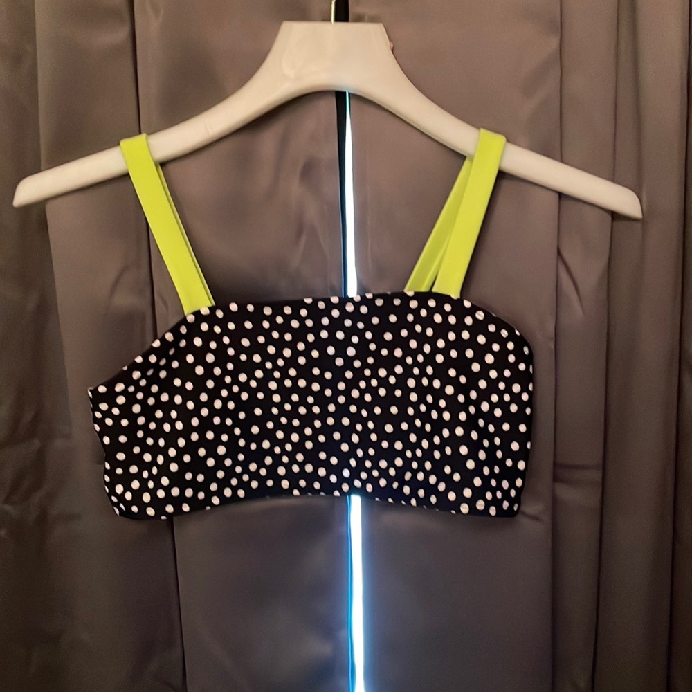 cat and jack swimsuit top!!! super cute polka dot black and neon green straps!🔥
